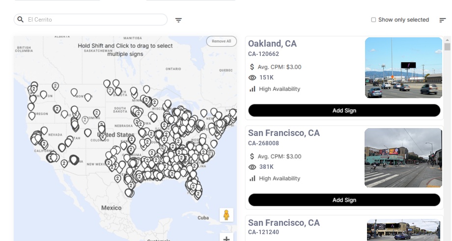 Billboard advertising in El Cerrito Ca, California - Choose your favorite location