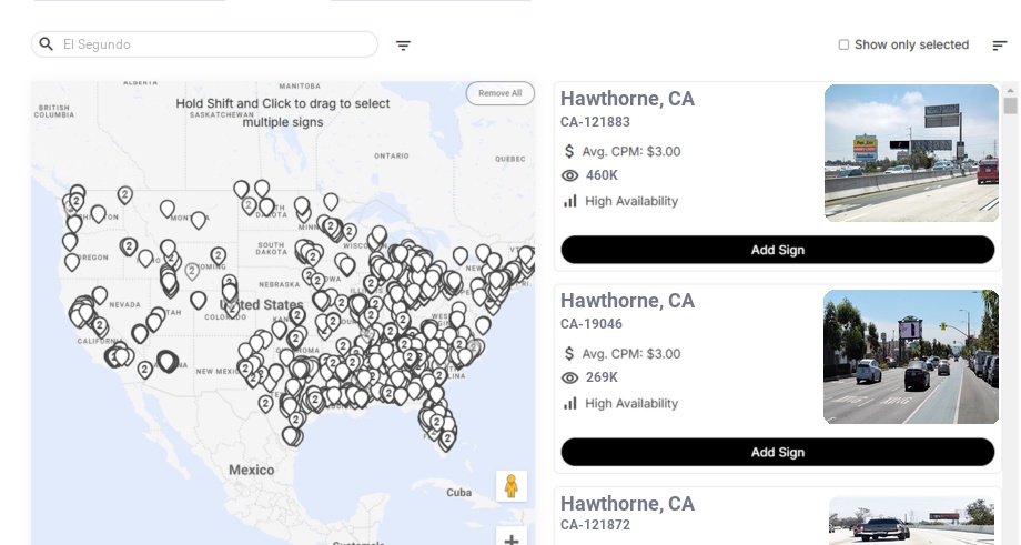 Billboard advertising in El Segundo Ca, California - Choose your favorite location