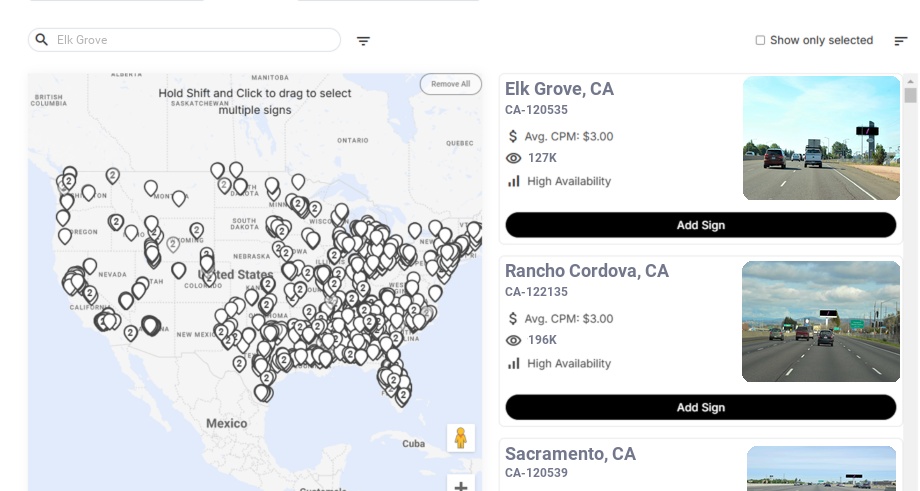 Billboard advertising in Elk Grove, California - Choose your favorite location
