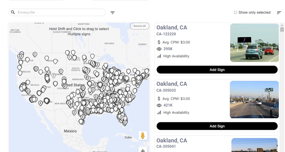 Billboard advertising in Emeryville Ca, California - Choose your favorite location