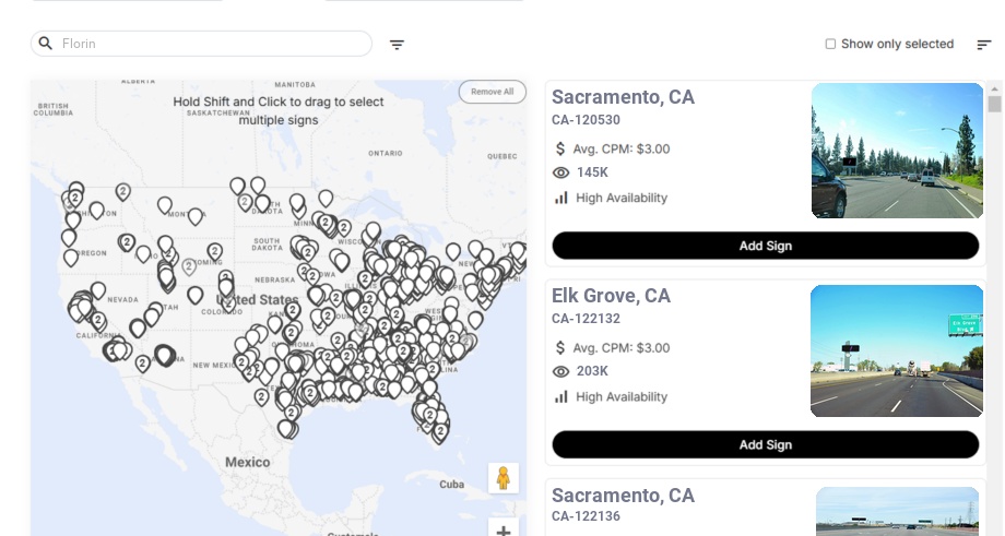 Billboard advertising in Florin Ca, California - Choose your favorite location