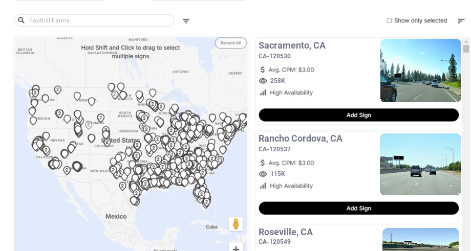 Billboard advertising in Foothill Farms Ca, California - Choose your favorite location