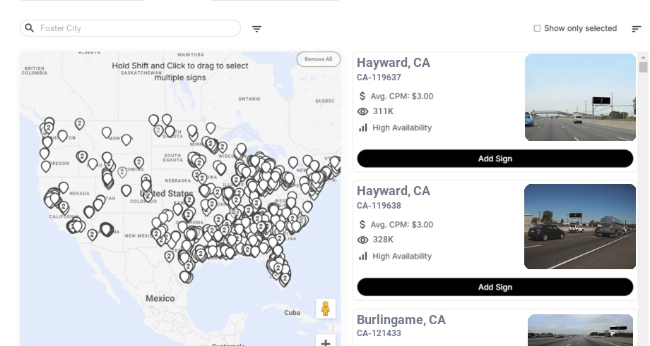 Billboard advertising in Foster City Ca, California - Choose your favorite location