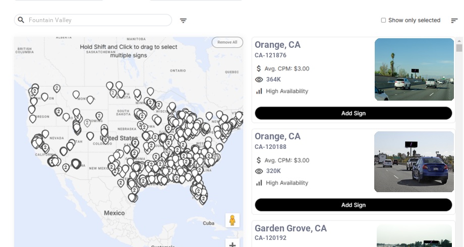 Billboard advertising in Fountain Valley Ca, California - Choose your favorite location