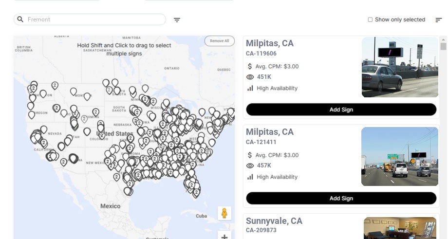 Billboard advertising in Fremont Ca, California - Choose your favorite location