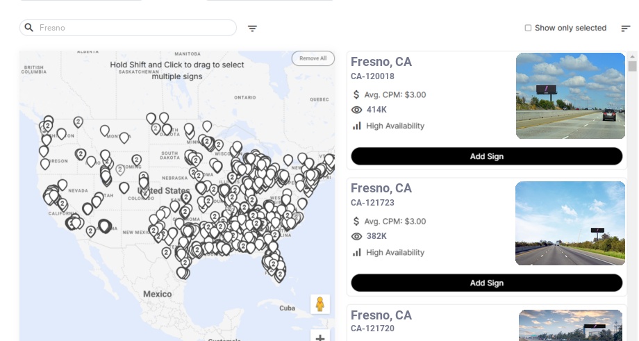 Billboard advertising in Fresno, California - Choose your favorite location