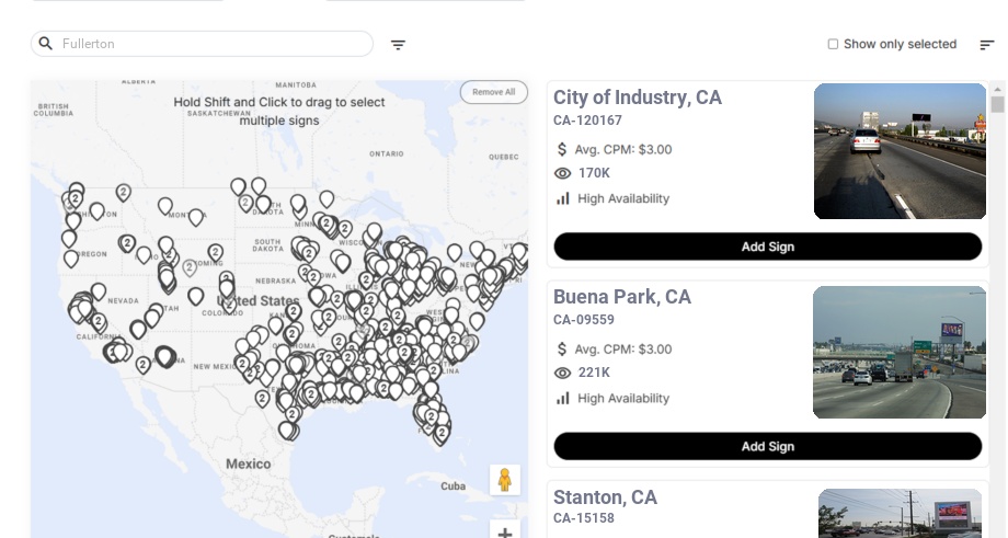Billboard advertising in Fullerton Ca, California - Choose your favorite location