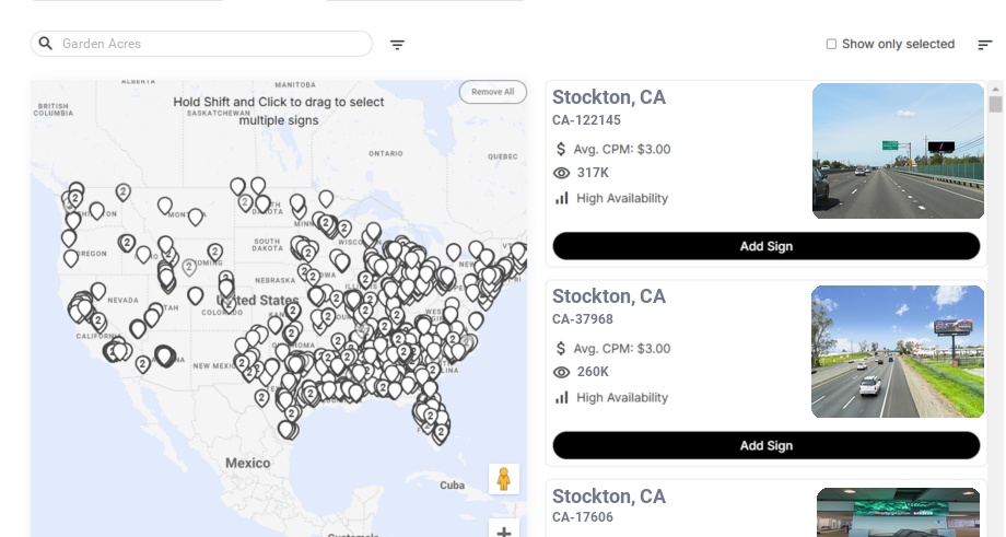 Billboard advertising in Garden Acres Ca, California - Choose your favorite location
