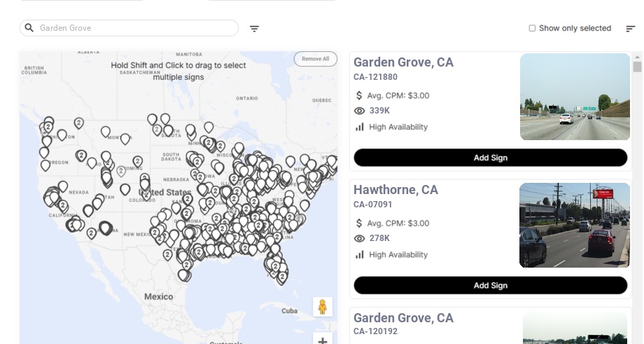 Billboard advertising in Garden Grove Ca, California - Choose your favorite location