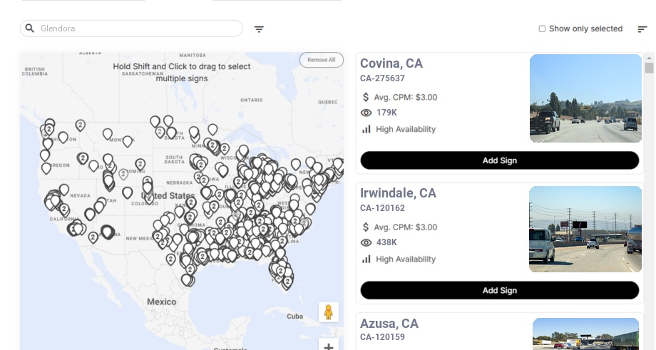 Billboard advertising in Glendora Ca, California - Choose your favorite location