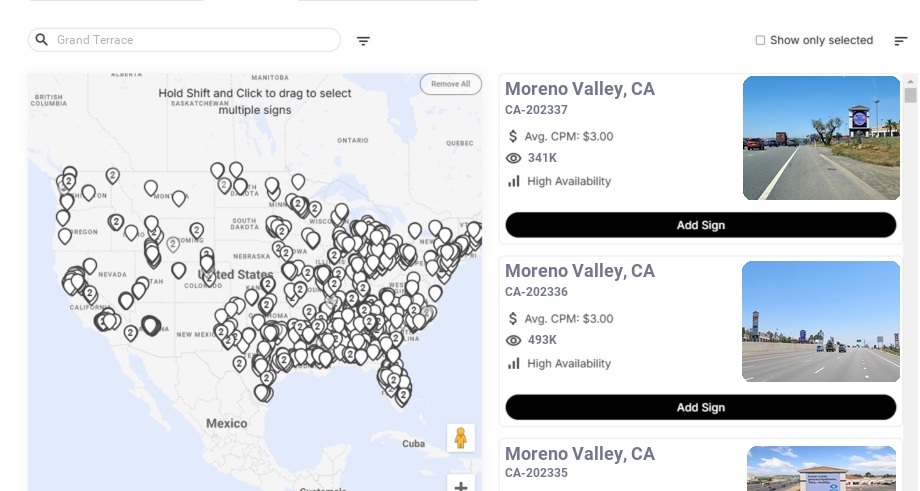 Billboard advertising in Grand Terrace Ca, California - Choose your favorite location