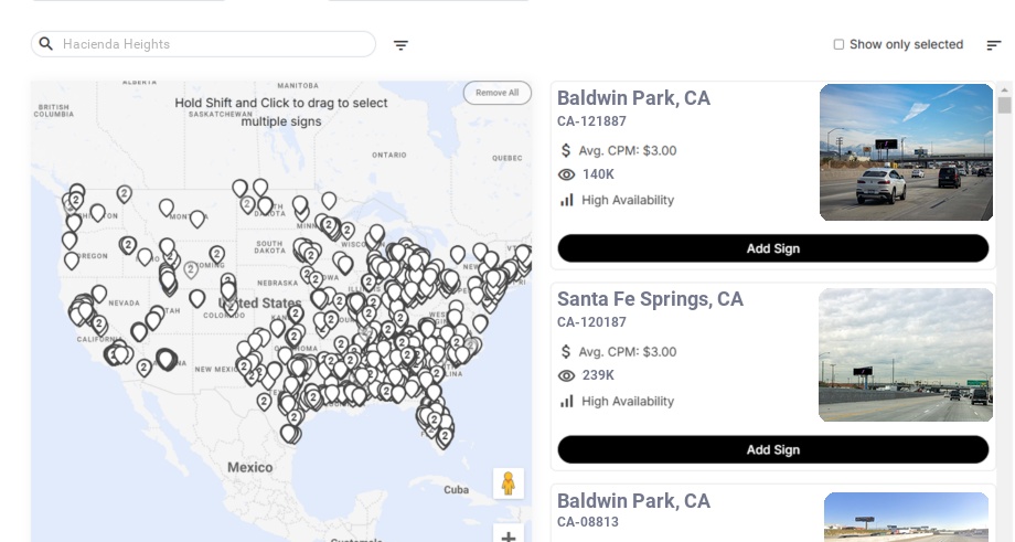 Billboard advertising in Hacienda Heights Ca, California - Choose your favorite location
