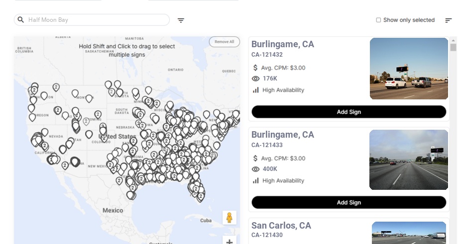 Billboard advertising in Half Moon Bay Ca, California - Choose your favorite location