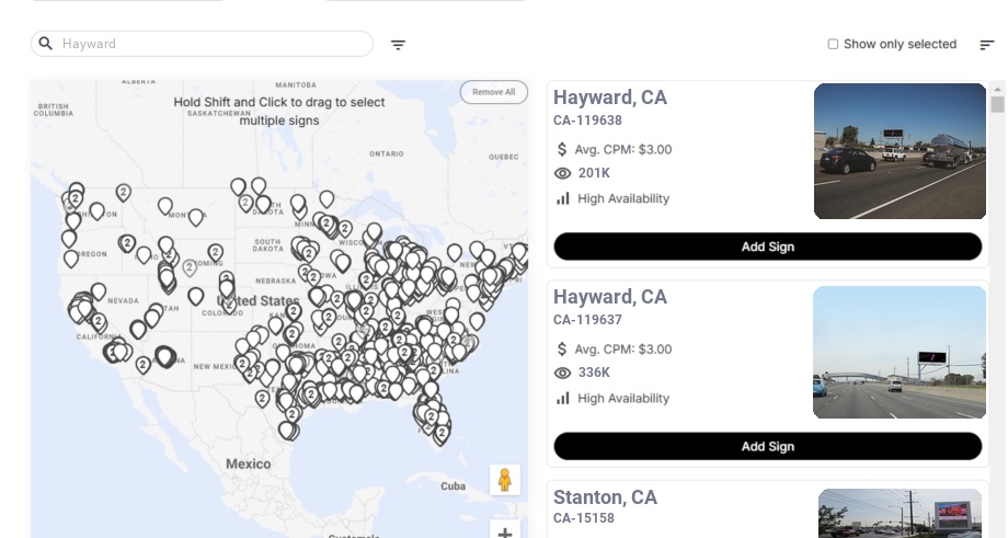 Billboard advertising in Hayward, California - Choose your favorite location