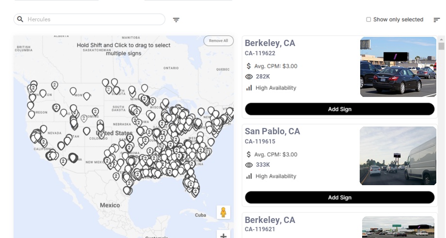 Billboard advertising in Hercules Ca, California - Choose your favorite location