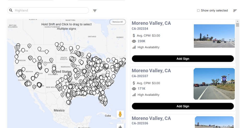 Billboard advertising in Highland Ca, California - Choose your favorite location