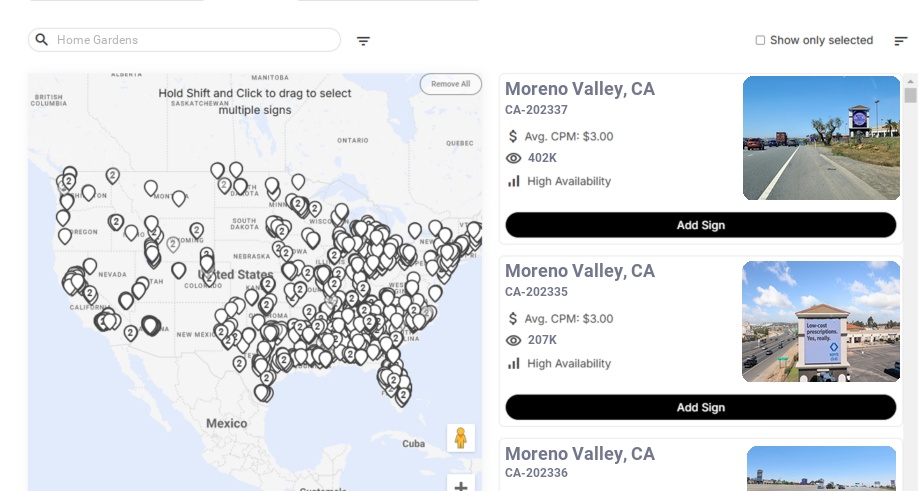 Billboard advertising in Home Gardens Ca, California - Choose your favorite location