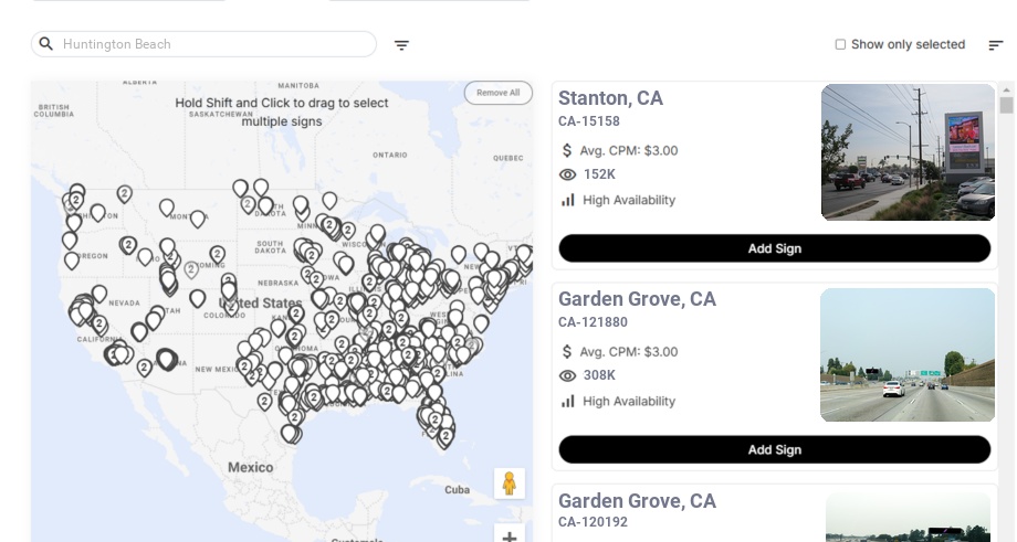 Billboard advertising in Huntington Beach Ca, California - Choose your favorite location