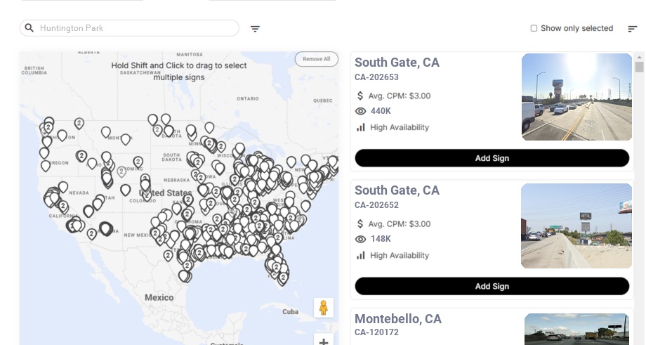 Billboard advertising in Huntington Park Ca, California - Choose your favorite location