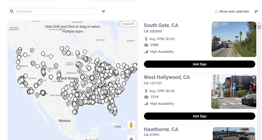 Billboard advertising in Inglewood Ca, California - Choose your favorite location