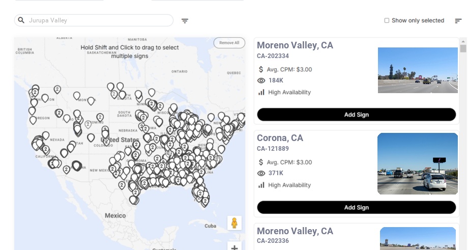 Billboard advertising in Jurupa Valley Ca, California - Choose your favorite location