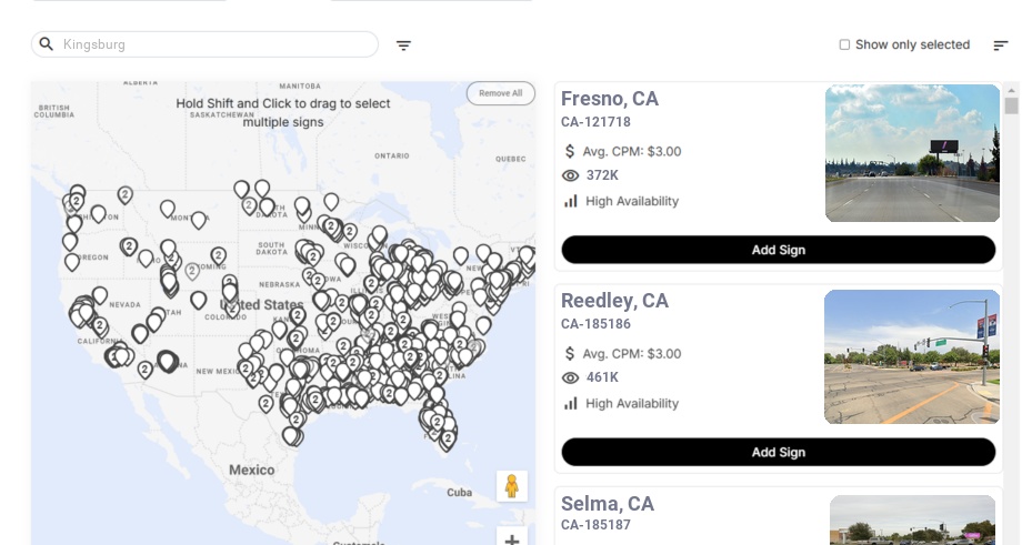 Billboard advertising in Kingsburg Ca, California - Choose your favorite location