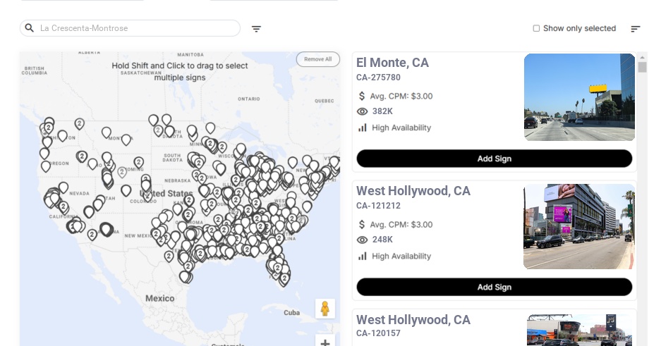 Billboard advertising in La Crescenta Montrose Ca, California - Choose your favorite location