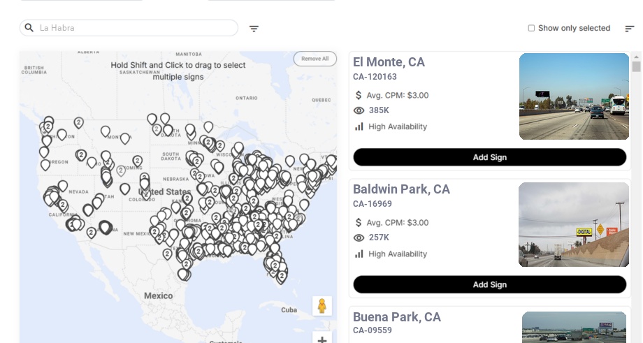 Billboard advertising in La Habra Ca, California - Choose your favorite location