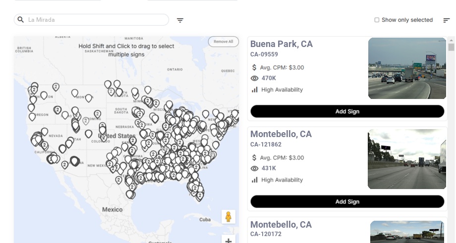 Billboard advertising in La Mirada Ca, California - Choose your favorite location