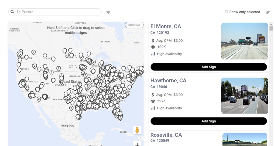 Billboard advertising in La Puente Ca, California - Choose your favorite location