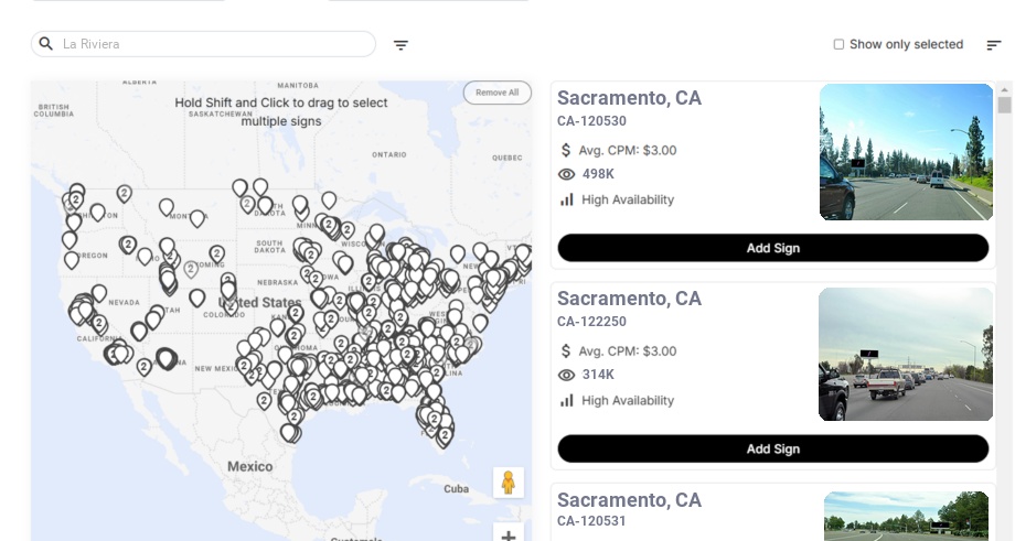 Billboard advertising in La Riviera Ca, California - Choose your favorite location