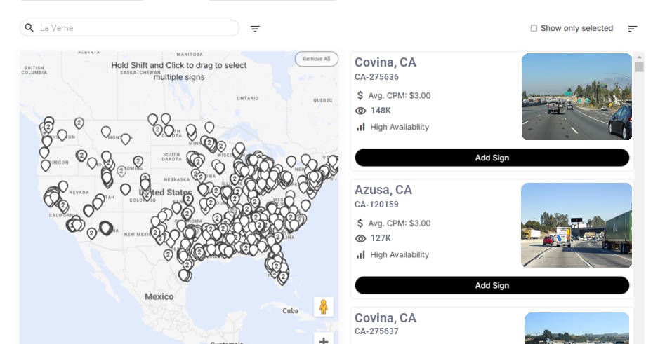 Billboard advertising in La Verne Ca, California - Choose your favorite location