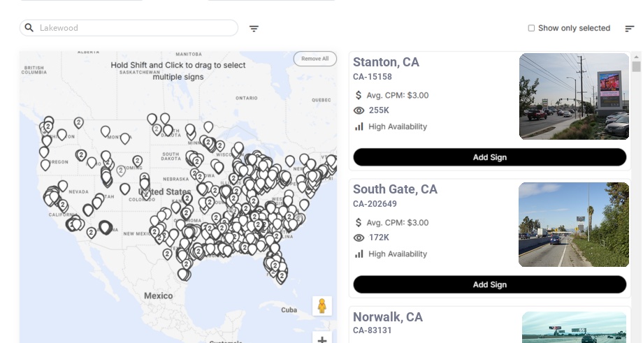 Billboard advertising in Lakewood Ca, California - Choose your favorite location