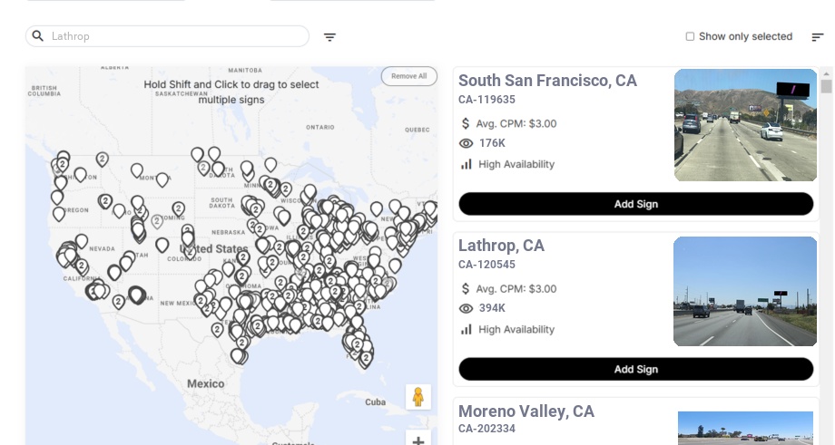 Billboard advertising in Lathrop Ca, California - Choose your favorite location