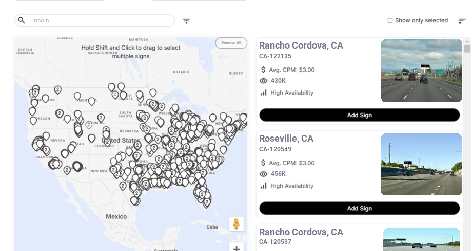 Billboard advertising in Lincoln Ca, California - Choose your favorite location