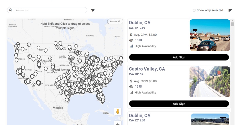 Billboard advertising in Livermore Ca, California - Choose your favorite location
