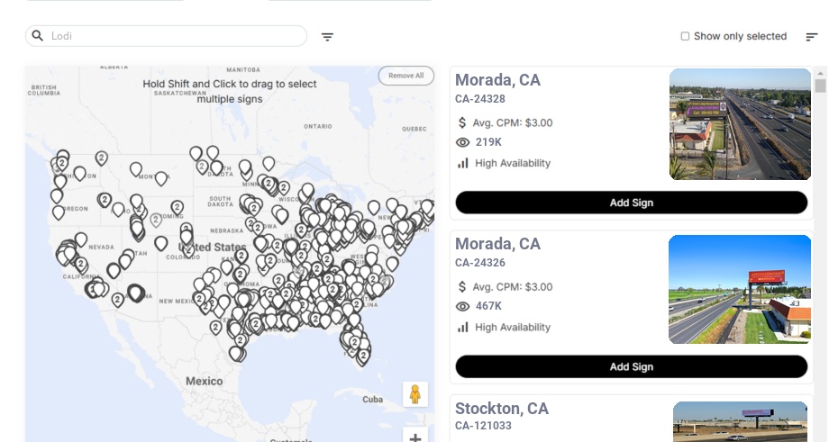 Billboard advertising in Lodi Ca, California - Choose your favorite location