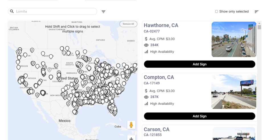 Billboard advertising in Lomita Ca, California - Choose your favorite location