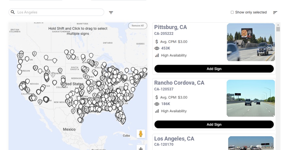 Billboard advertising in Los Angeles Ca, California - Choose your favorite location