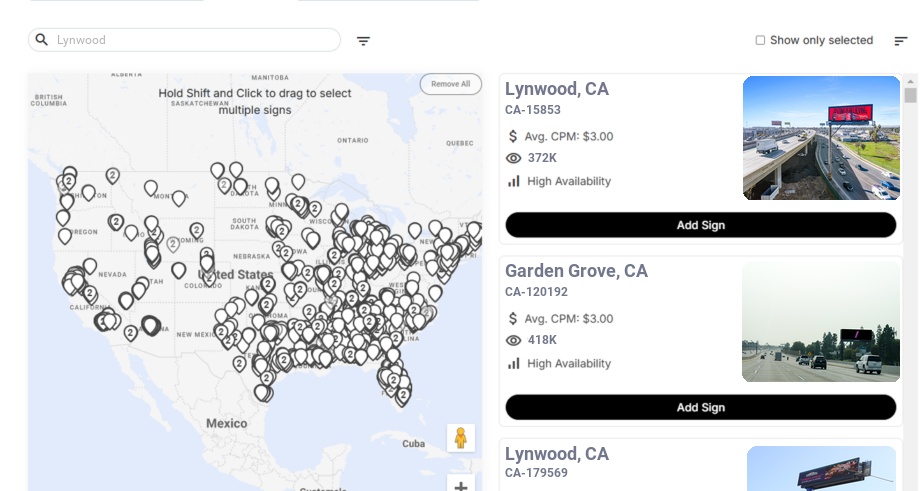 Billboard advertising in Lynwood Ca, California - Choose your favorite location