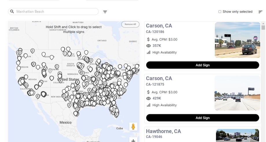 Billboard advertising in Manhattan Beach Ca, California - Choose your favorite location