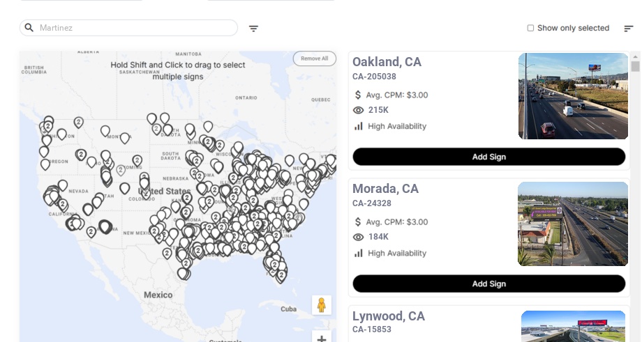 Billboard advertising in Martinez Ca, California - Choose your favorite location