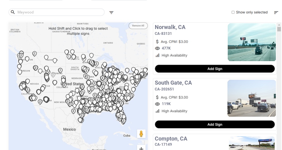 Billboard advertising in Maywood Ca, California - Choose your favorite location