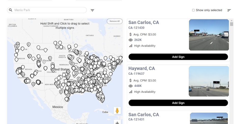 Billboard advertising in Menlo Park Ca, California - Choose your favorite location