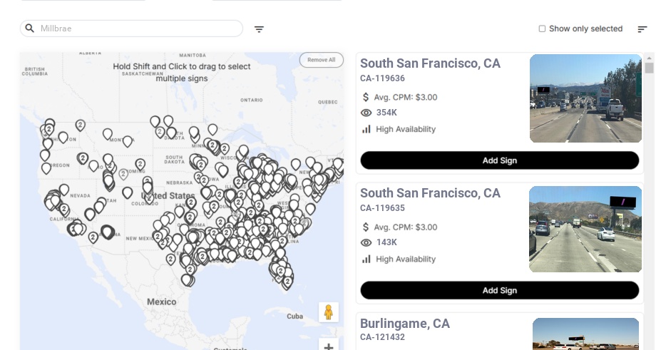 Billboard advertising in Millbrae Ca, California - Choose your favorite location