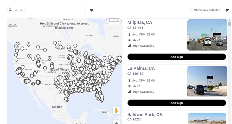 Billboard advertising in Milpitas Ca, California - Choose your favorite location