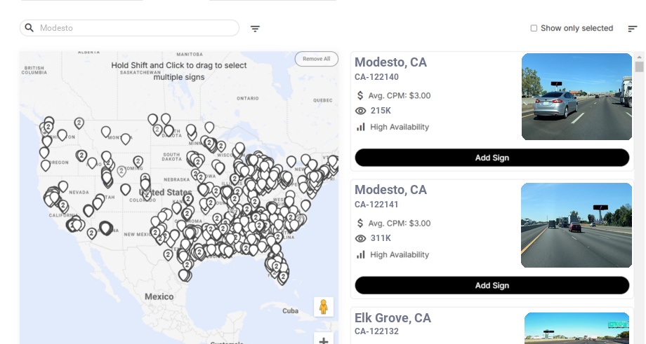 Billboard advertising in Modesto, California - Choose your favorite location