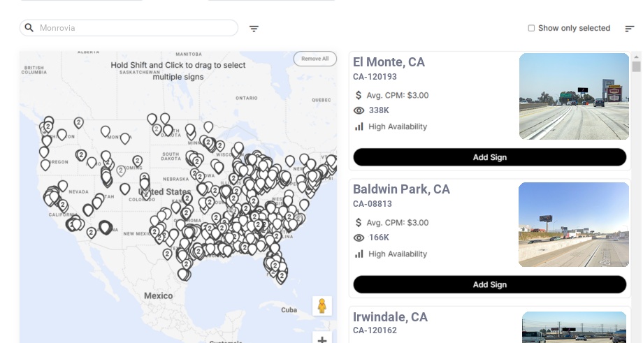 Billboard advertising in Monrovia Ca, California - Choose your favorite location