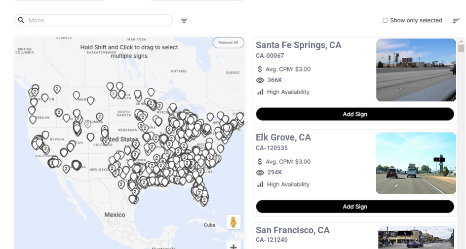 Billboard advertising in Mons Ca, California - Choose your favorite location