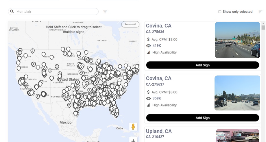 Billboard advertising in Montclair Ca, California - Choose your favorite location